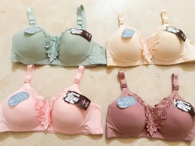 Mid Flower Style Nylon Embroidered Padded Bra, High Quality, Comfortable & Lightweight, 1 Pc Multicolors