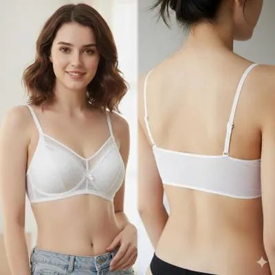White Padded Bra with Lace & Adjustable Straps